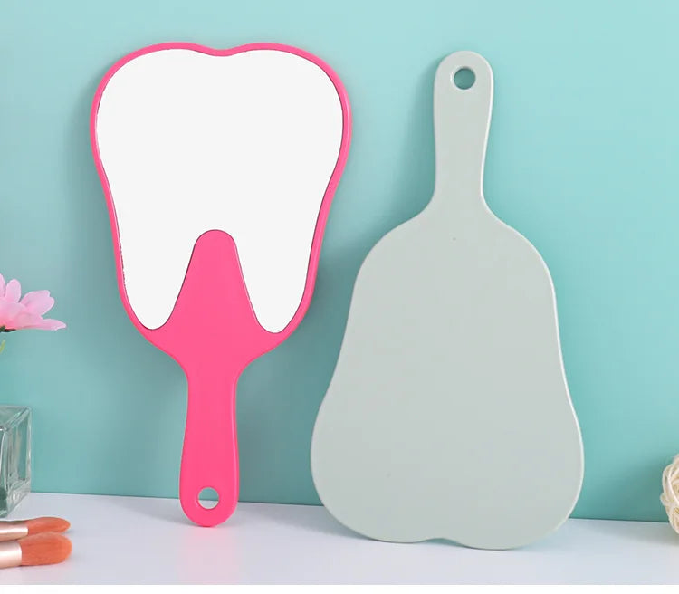 Zonyin Custom Logo Handheld Cosmetic Tooth-Shaped Mirror New Large Plastic Dental Pocket Mirror Personalized Handle Promotional