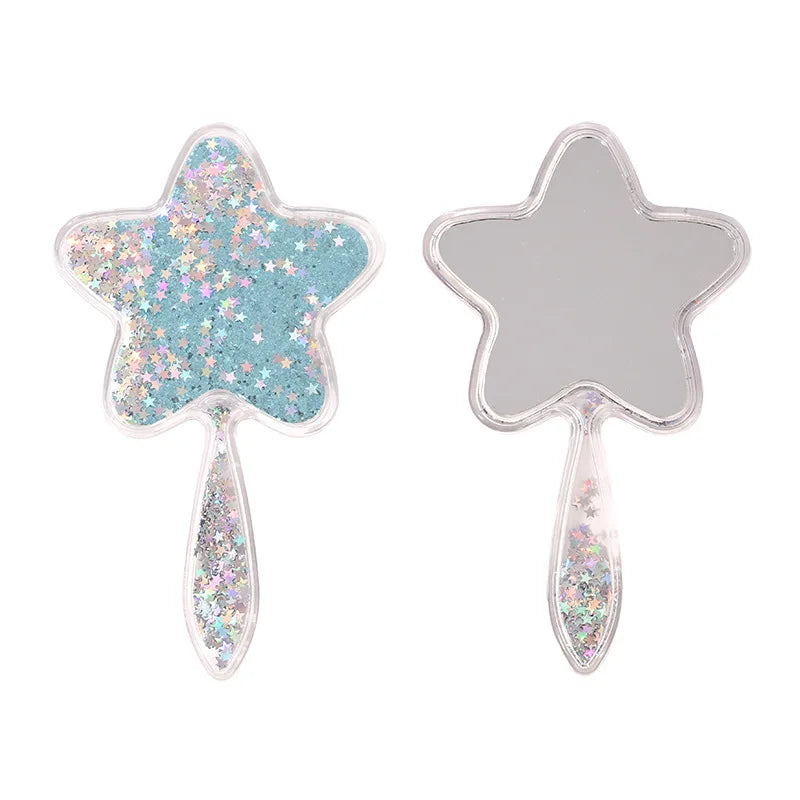 Zonyin Star-Shaped Glitter Quicksand Handheld Makeup Mirror Cute Novelty Gift Hand Mirror Portable Shiny Pocket Mirror