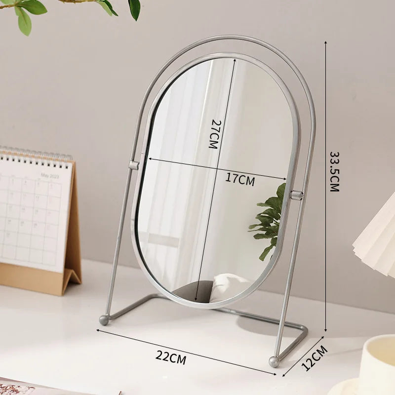 Zonyin Desktop Oval Rotating 360 Makeup Mirror Ins Style Dressing Table Mirror High Aesthetic Bedroom Vanity Mirror