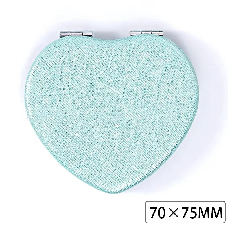 Zonyin Cute Portable Round PU Leather Folding Mirror Shiny Heart Shape 2X Double Sided Pu Pocket Makeup Mirror with Custom Logo