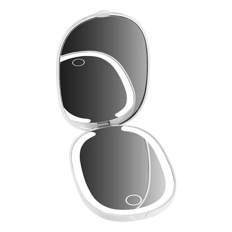 Zonyin LED Rechargeable Double-Sided Travel Cosmetic Mirror 3X Magnifying 3 Color Lighting Foldable Pocket Mirror With Lighted