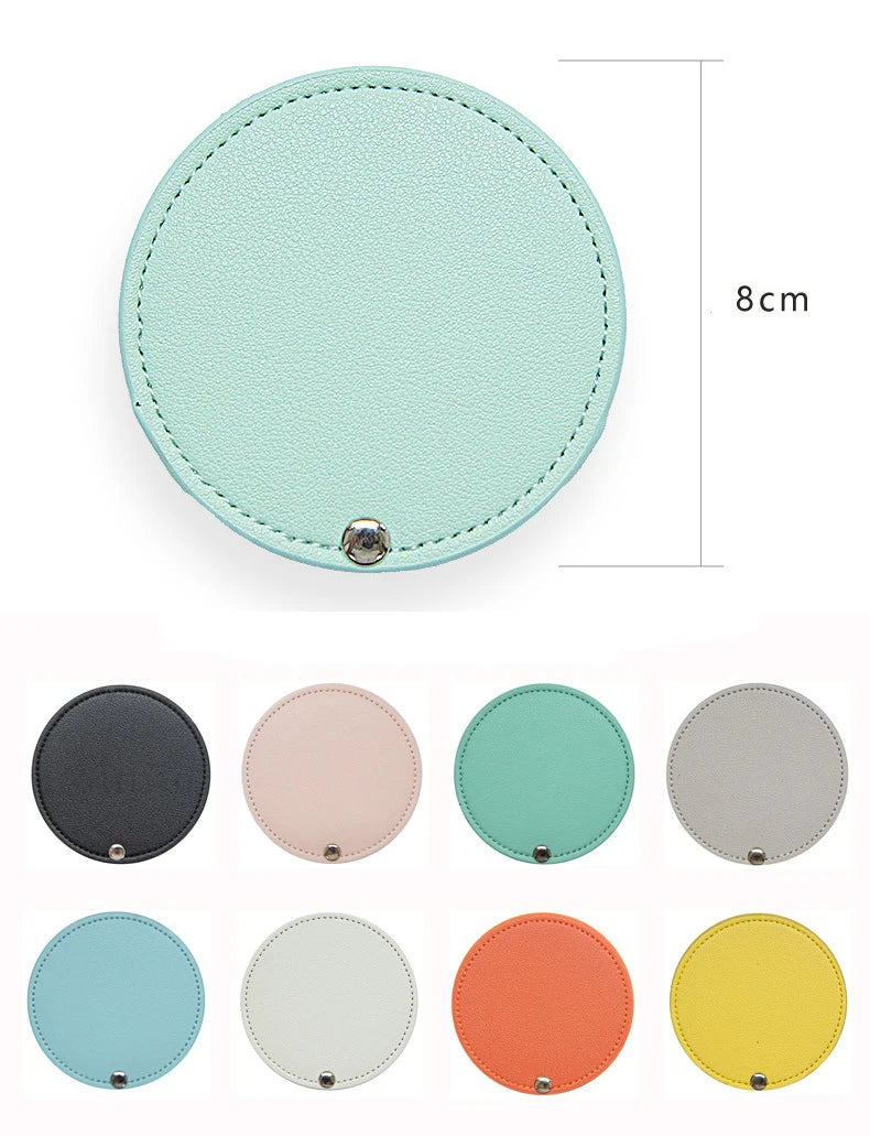 Zonyin Wholesale White Round Pocket Mirror Pu Leather Glass Small Travel Cosmetic Mirror for Women Girls