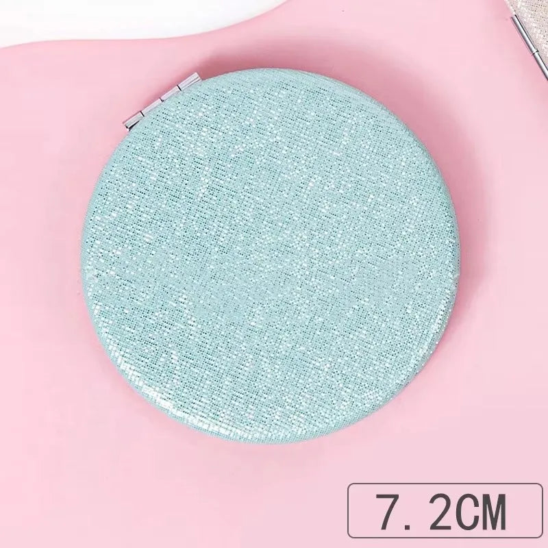 Zonyin Cute Portable Round PU Leather Folding Mirror Shiny Heart Shape 2X Double Sided Pu Pocket Makeup Mirror with Custom Logo