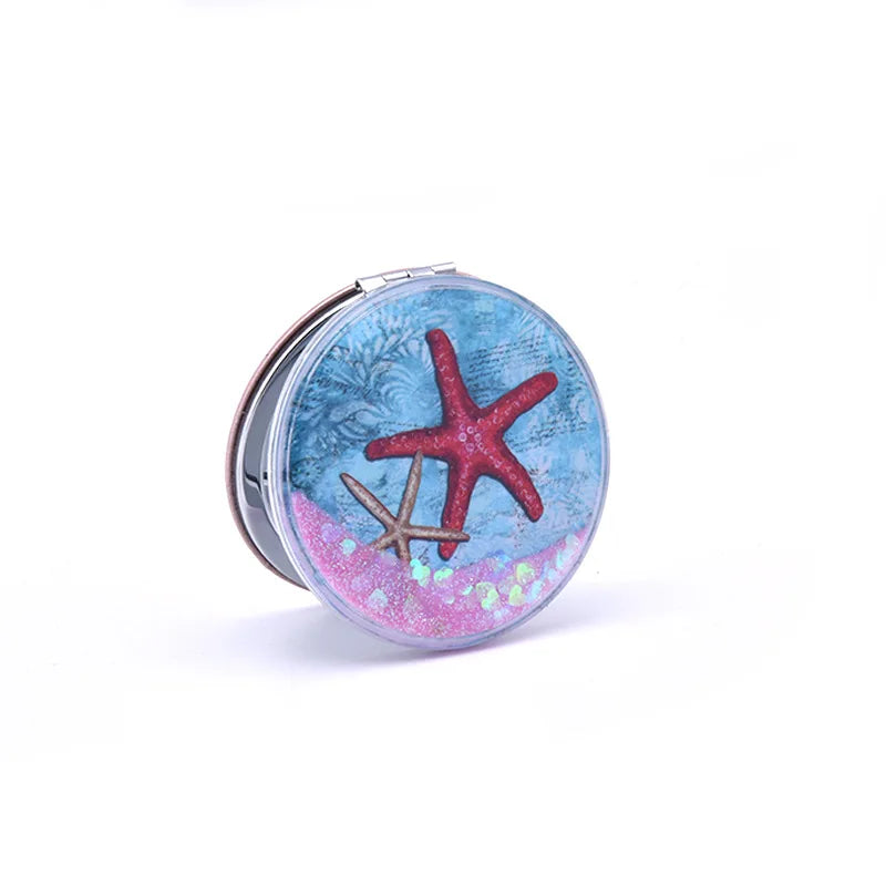 Zonyin New Portable Small Round Quicksand Glitter Mirror HD Compact Makeup Mirror Gift