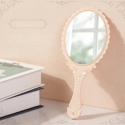 Zonyin Wholesale European Princess Vintage Oval Hand Held Cosmetic Mirror Handheld Retro Compact Makeup Mirror for Wedding