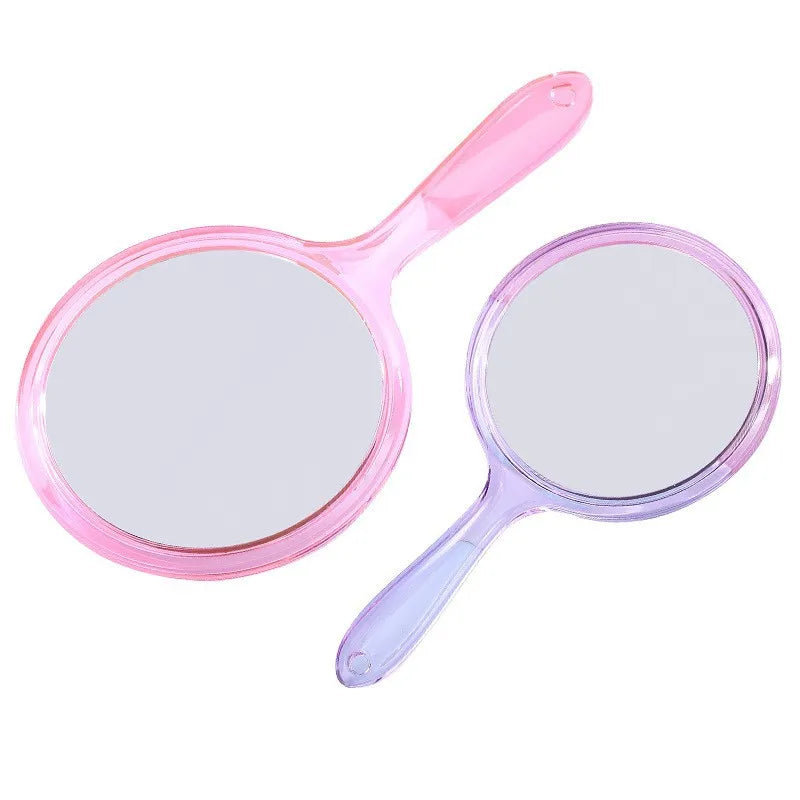 Zonyin Custom Plastic Round Transparent Handheld Double-Sided Makeup Mirror 1X 2X Magnifying Mirror Handle With Custom Logo