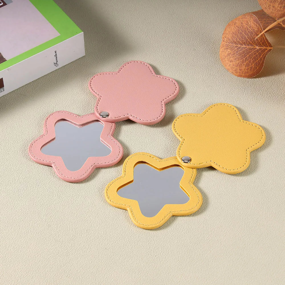 Zonyin Portable Gold Shiny Star-Shaped Compact Mirror Custom Silver Pu Leather Small Travel Cosmetic Mirrors with Private Logo