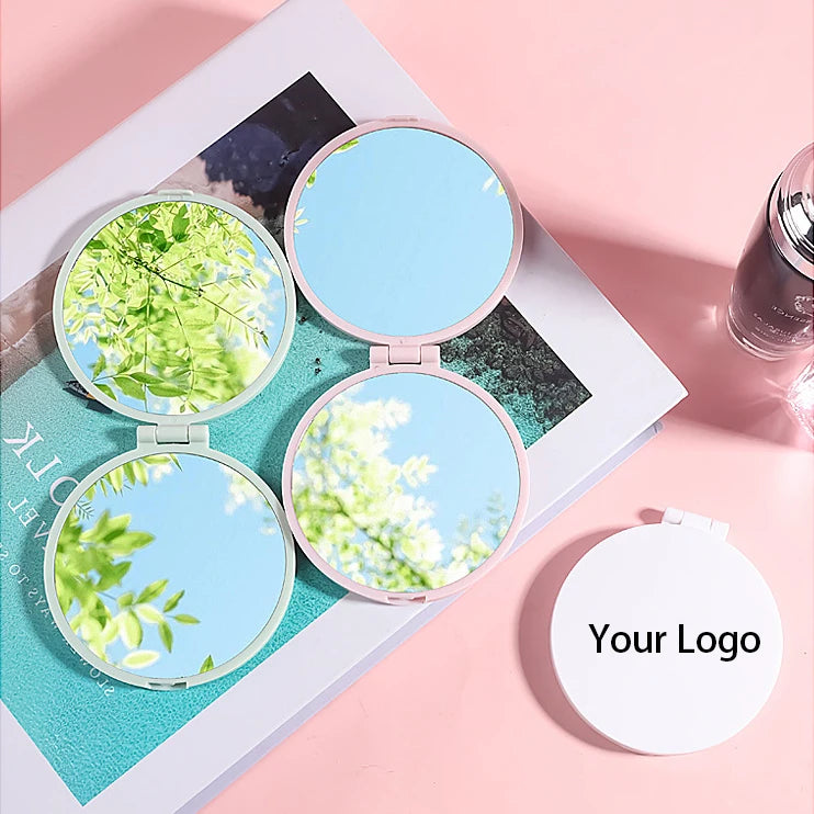 Zonyin Double-Sided Pink Small Round ABS+Glass Cosmetic Mirror Cute Compact Mini Pocket Travel Mirror With Customized Logo