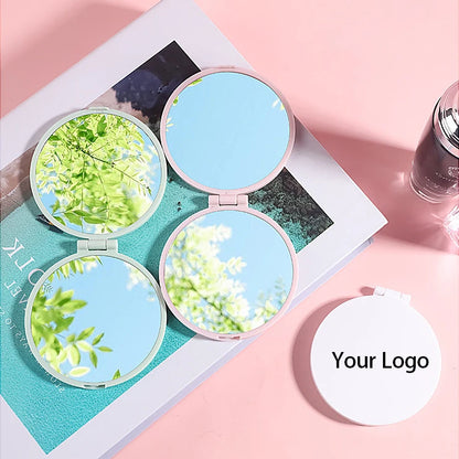 Zonyin Double-Sided Pink Small Round ABS+Glass Cosmetic Mirror Cute Compact Mini Pocket Travel Mirror With Customized Logo