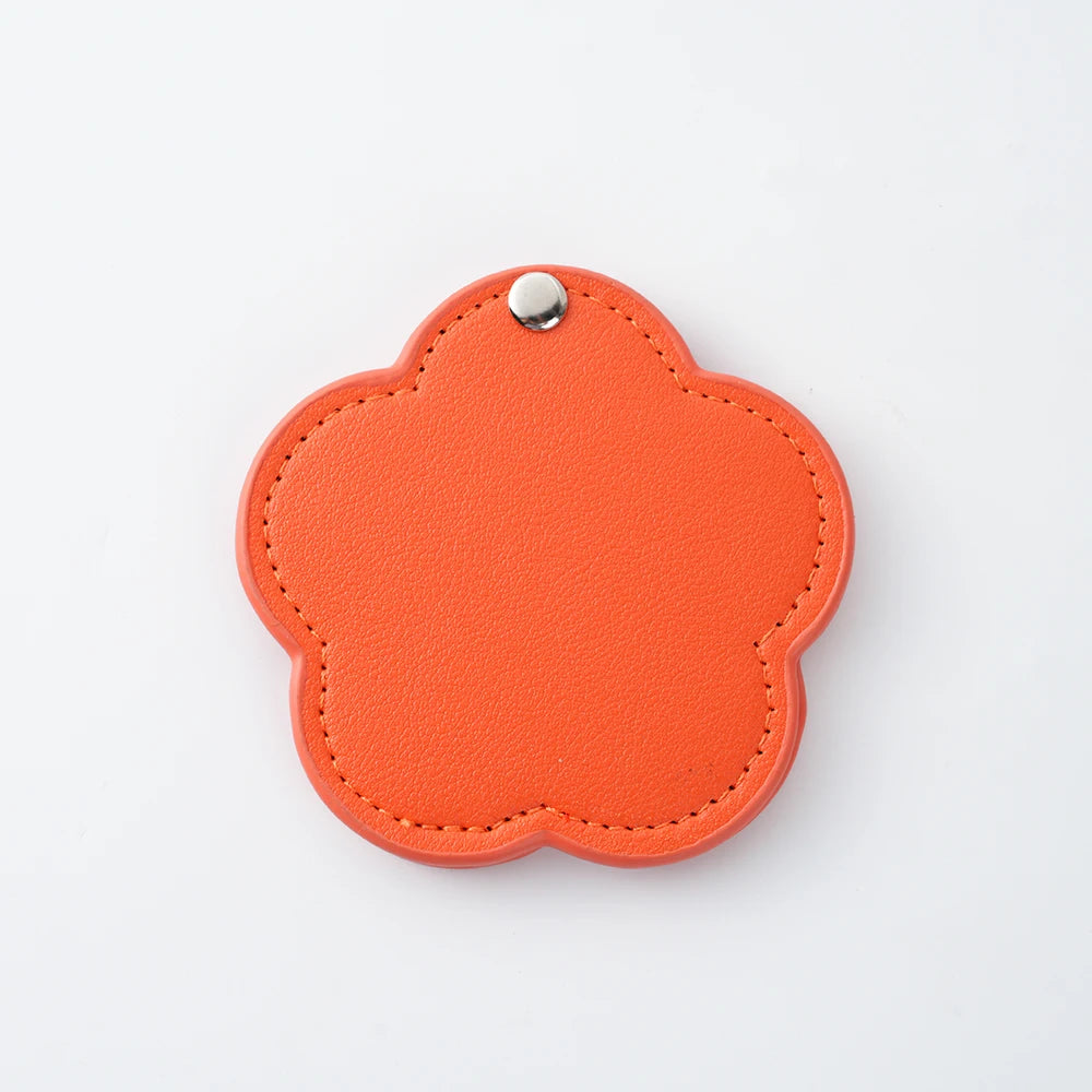 Zonyin New Arrival Flower Design White Pu Leather Makeup Mirror Customized Logo Portable Travel Pu Pocket Mirror for Women Girls