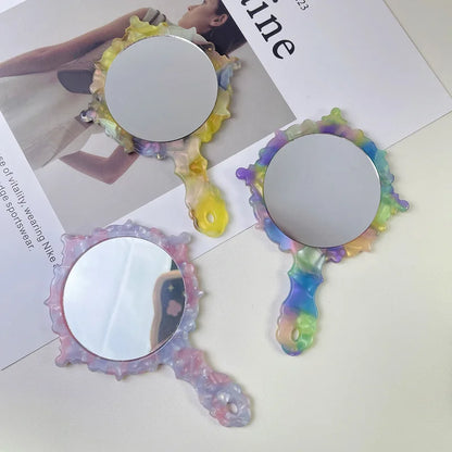 Zonyin Wholesale Diamond Pattern Acetate Makeup Mirror Portable Handle Handheld Cosmetic Mirror Colorful Women for Daily Use