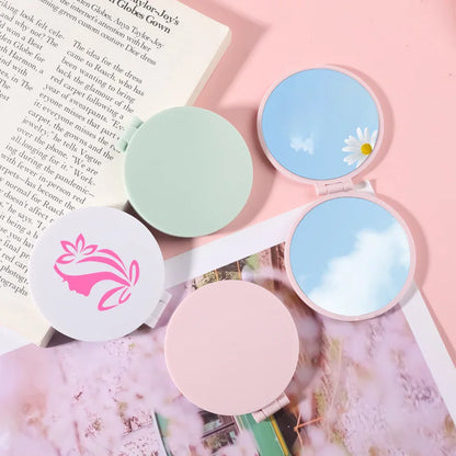 Zonyin Double-Sided Pink Small Round ABS+Glass Cosmetic Mirror Cute Compact Mini Pocket Travel Mirror With Customized Logo