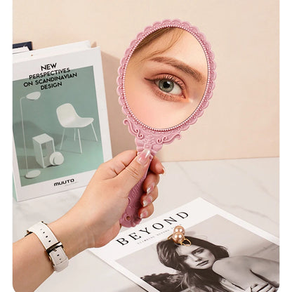 Zonyin Wholesale European Princess Vintage Oval Hand Held Cosmetic Mirror Handheld Retro Compact Makeup Mirror for Wedding