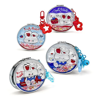Zonyin Cute Rabbit Double Side Folding Makeup Mirror Cartoon Creative Keychain Pendant Portable Compact Mirror