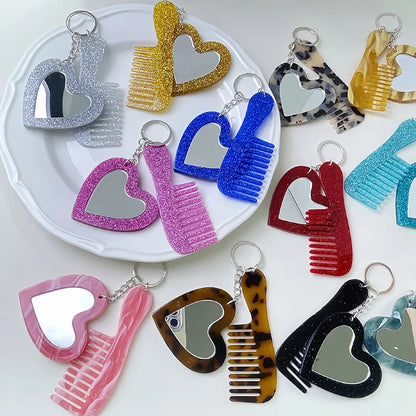 Zonyin Customized Personalized Glitter Sequin Car Keychain Bag Love Mini Acetate Makeup Mirror Heart DIY Car Hanging Accessories