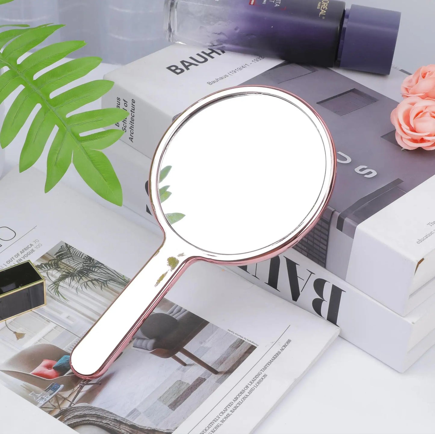 Zonyin New Design Electroplate Hand-held Round Pocket Mirror Custom Logo Portable Beauty Handheld Makeup Mirror with Promotion