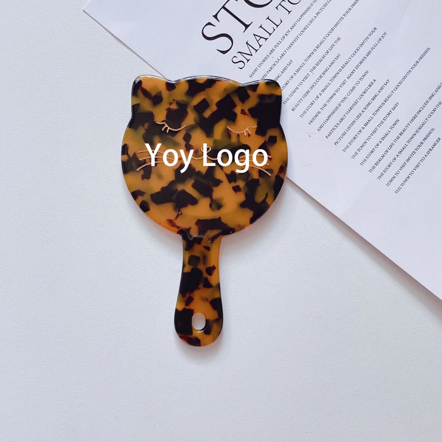 Zonyin Custom Logo Portable Cat-Shape Handheld Makeup Mirror Acetate Handle Small Cute Cosmetics Mirror for Women's Travel Use