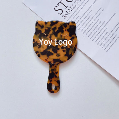 Zonyin Custom Logo Portable Cat-Shape Handheld Makeup Mirror Acetate Handle Small Cute Cosmetics Mirror for Women's Travel Use
