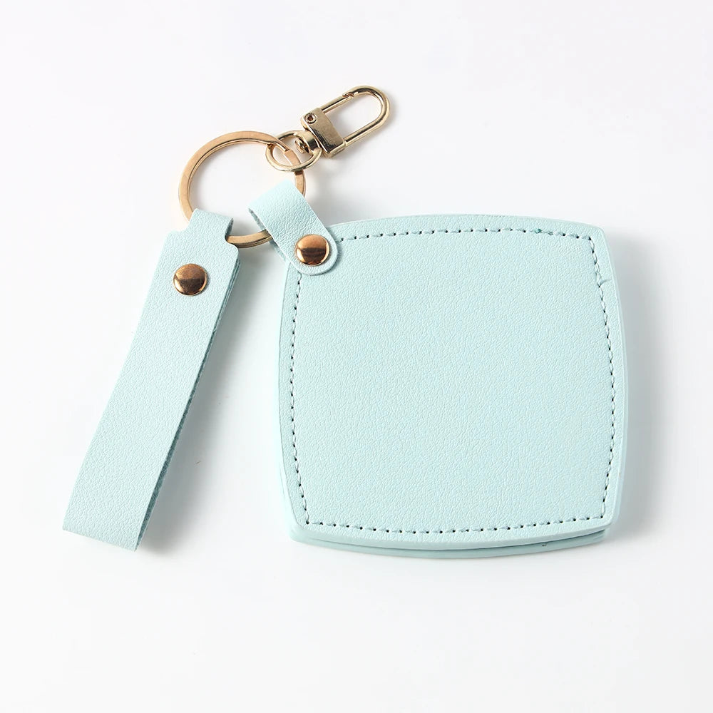 Zonyin New Custom Logo Rotatable Square Makeup Mirror Pu Leather Pocket Mirror Compact Cosmetic Travel Mirror With Keychain