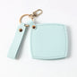 Zonyin New Custom Logo Rotatable Square Makeup Mirror Pu Leather Pocket Mirror Compact Cosmetic Travel Mirror With Keychain