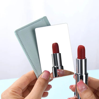 Zonyin Wholesale Rectangle Pull-out Design Travel Makeup Stainless Steel Mirror Custom Your Brand Logo With Pu Leather Case