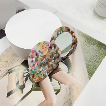 Zonyin Rotate Open Design Heart-Shape Acetate Portable Pocket Cosmetic Mirror Folding Small Travel Makeup Mirror for Promotional