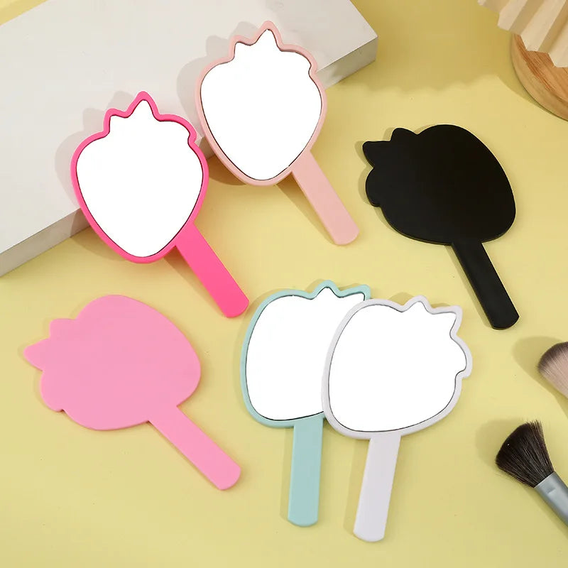 Zonyin New Arrival Strawberry Shape Customized Portable Mini Handheld Plastic Cosmetic Makeup Mirror for Children Girls