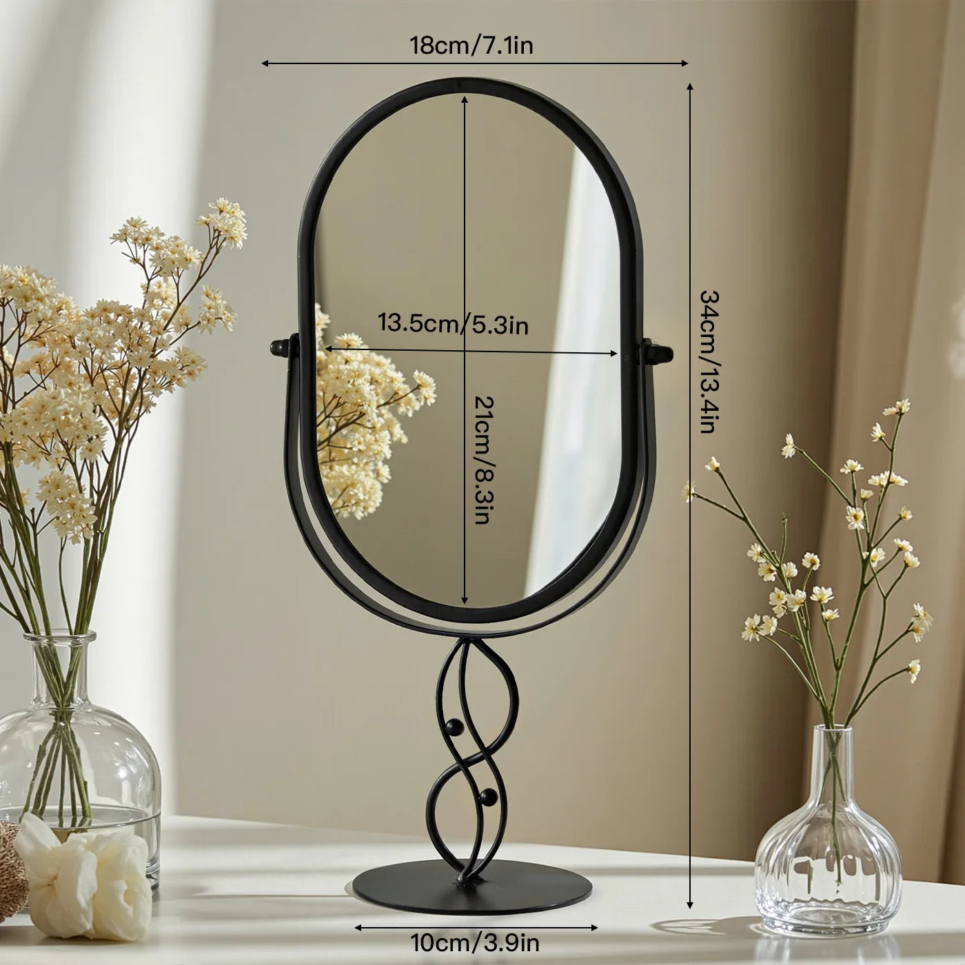 Zonyin Desktop Oval Rotating 360 Makeup Mirror Ins Style Dressing Table Mirror High Aesthetic Bedroom Vanity Mirror