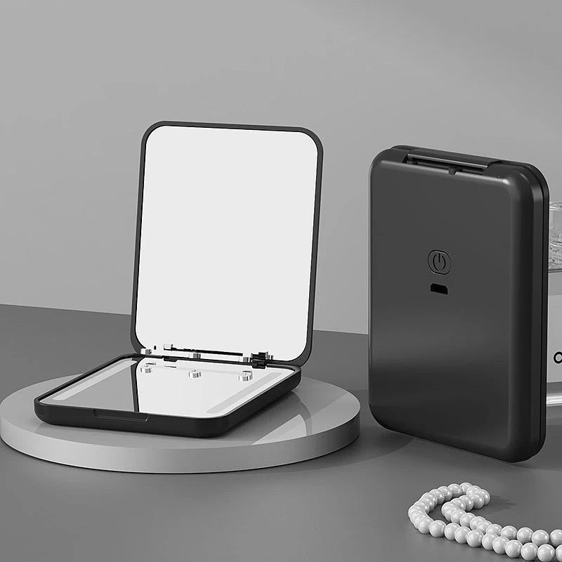 Zonyin Cheap Portable Double-sided ABS LED Compact Travel Pocket Makeup Mirror 1X/2X Magnification Cosmetic Mirror with Light