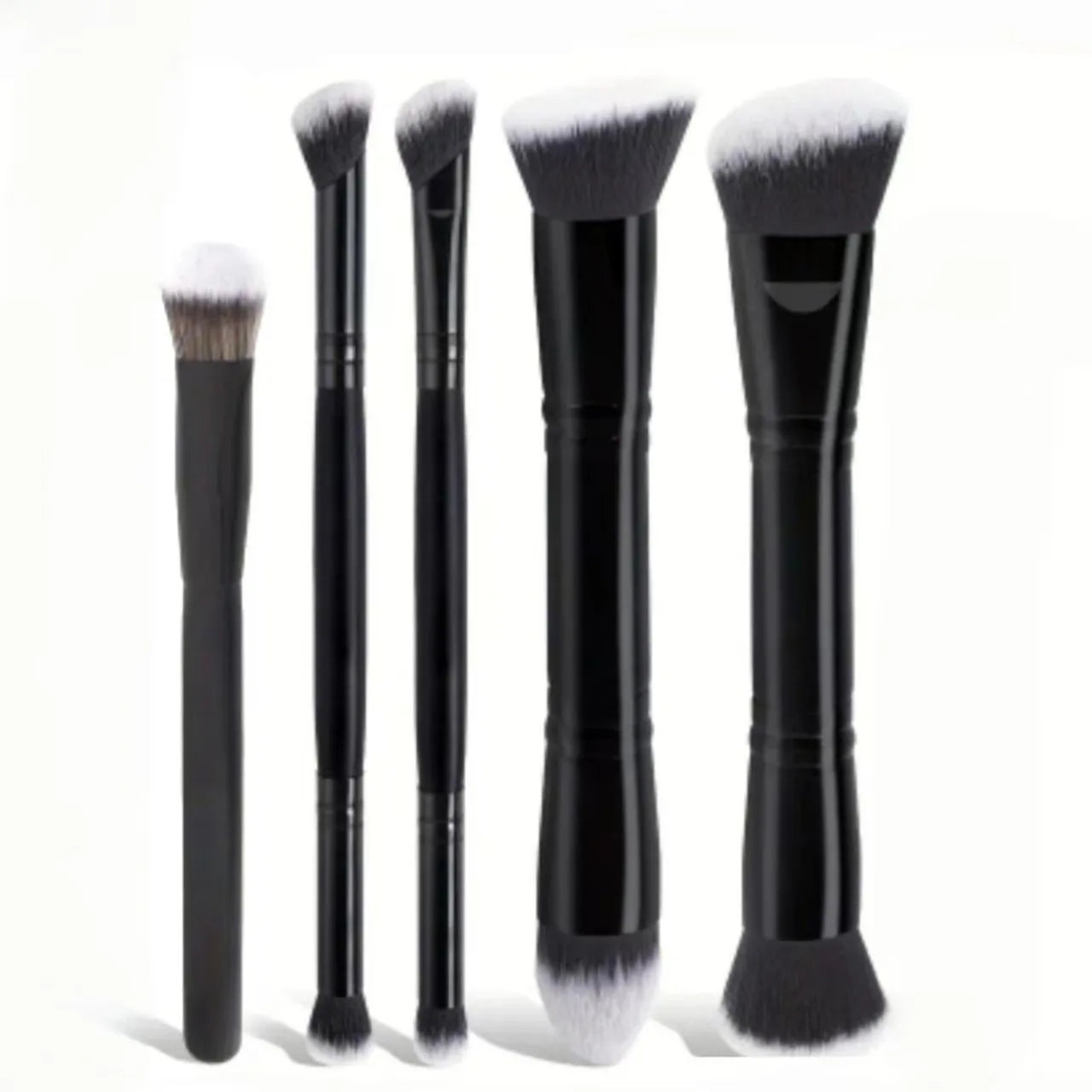 Zonyin Double Ended Synthetic Hair Wood Handle Custom logo Foundation Blush Brush Private Label Foundation Cosmetic Makeup Brush
