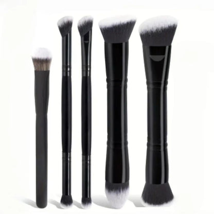 Zonyin Double Ended Synthetic Hair Wood Handle Custom logo Foundation Blush Brush Private Label Foundation Cosmetic Makeup Brush