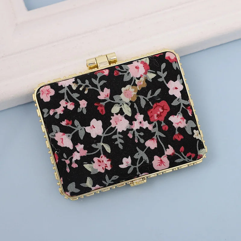 Zonyin High Quality Handheld Makeup Mirror Wholesale Vintage Silk Fabric Rectangle Oval & Round Sided Mirrors with Double Sides