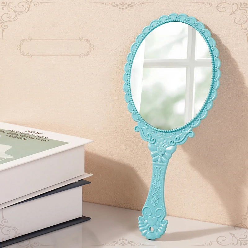 Zonyin Wholesale European Princess Vintage Oval Hand Held Cosmetic Mirror Handheld Retro Compact Makeup Mirror for Wedding