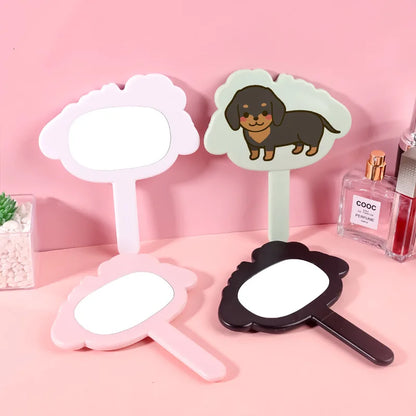 Zonyin Cute Dog-Shaped Handheld Cosmetic Mirror New Arrival Customizable Single Side Handle Hand Held Makeup Travel Mirror for