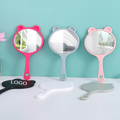 Zonyin Custom Logo Portable Handheld Makeup Mirror Cartoon Bear Head Handle Personalized Small Vanity Pocket Mirrors for Travel