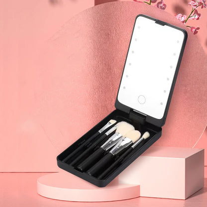 Zonyin Wholesale New Design Plastic LED Portable Pocket Makeup Mirror Custom Logo Cosmetic Brush Set With Popular Discount