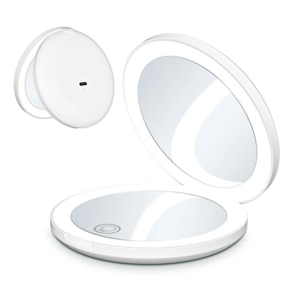 Zonyin Portable Folding Mini LED Light Makeup Mirror Magnifying Rechargeable Double Small Pocket Compact Travel Mirror for Girls