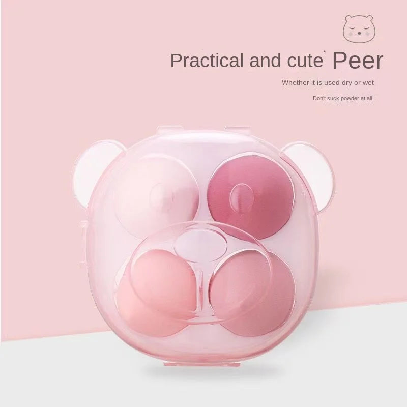 4pcs Portable Travel Size Colorful Bear Box Makeup Blender Sets Beauty Egg Puff Latex Free Powder Foundation Makeup Sponge