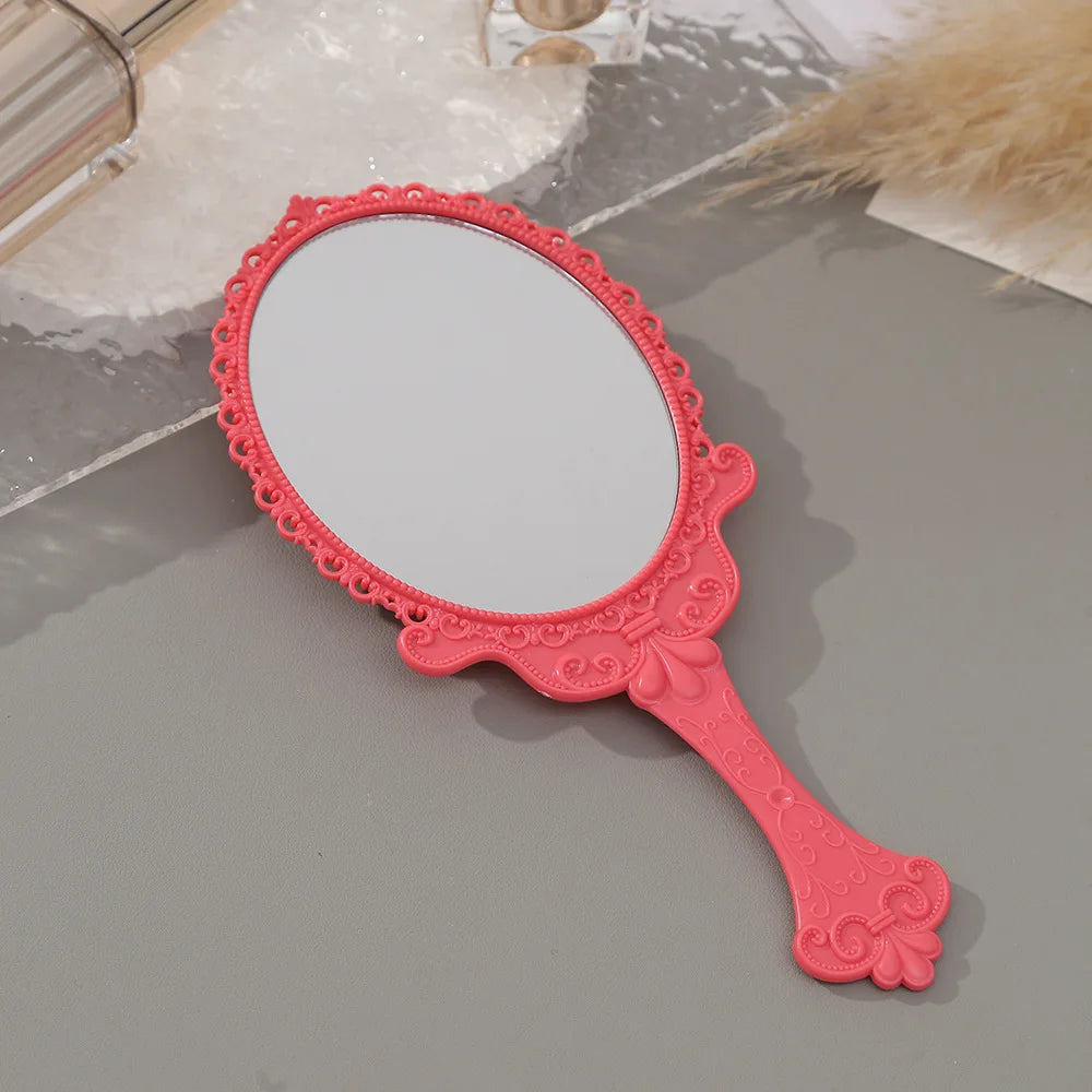 Zonyin Plastic Retro Handheld Mirror European Style Portable Travel Mirror Princess Hand Held Makeup Mirror for Promotion Gift