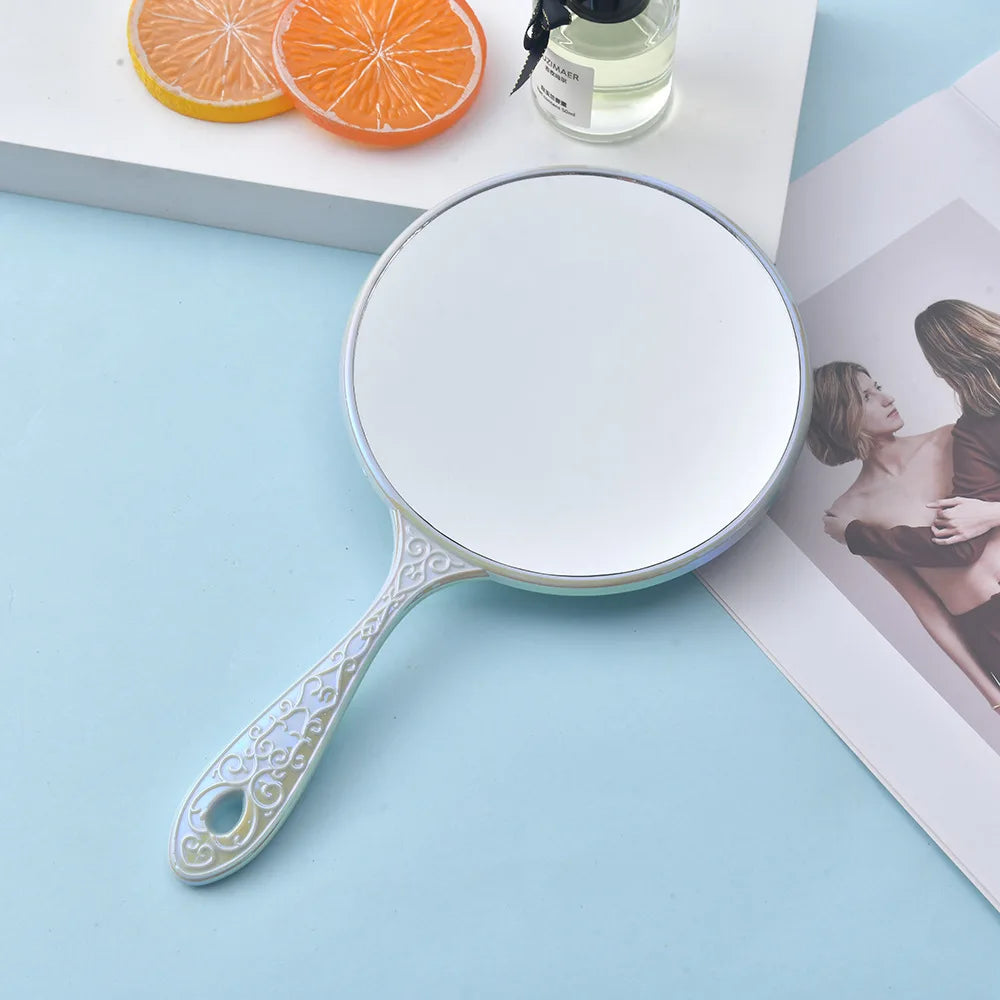Zonyin Wholesale Luxury Handheld Vintage Round Mirror Custom Logo Plastic Silver Plating Makeup Mirror with Handle for Wedding