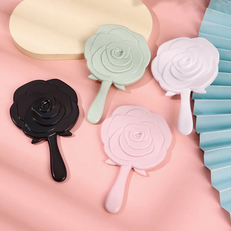 Zonyin High Quality Vintage Pink Rose Shape Hand Makeup Mirror Plastic Mini Handheld Cosmetic Mirror for Women Girl Travel