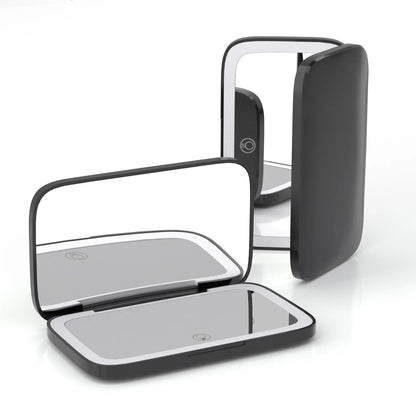 Zonyin Custom Logo Double-Side Handheld Makeup Mirror with Lights Travel Compact Portable Folding LED Rechargeable Square Mirror