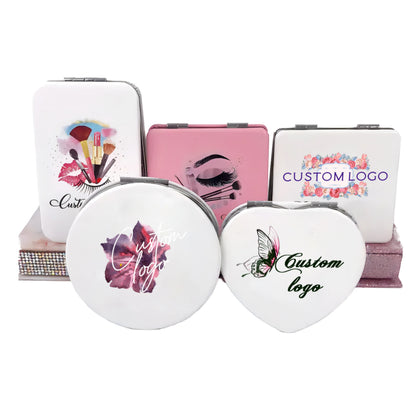 Zonyin Wholesale Hand Mirror Square Cosmetic Makeup Vanity Mirror Double Side Folding Pocket Heart Design Compact Mirror Custom