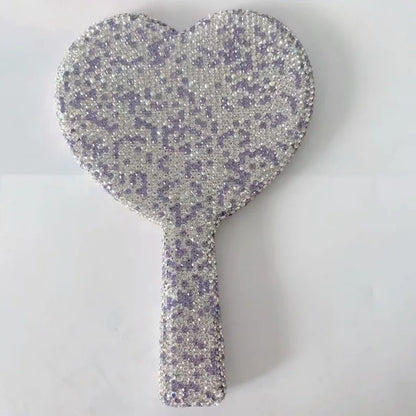 Zonyin Plastic Heart Diamond Handheld Makeup Mirror Portable Cosmetic Mirror with Handle Hand Mirror for Women and Girls