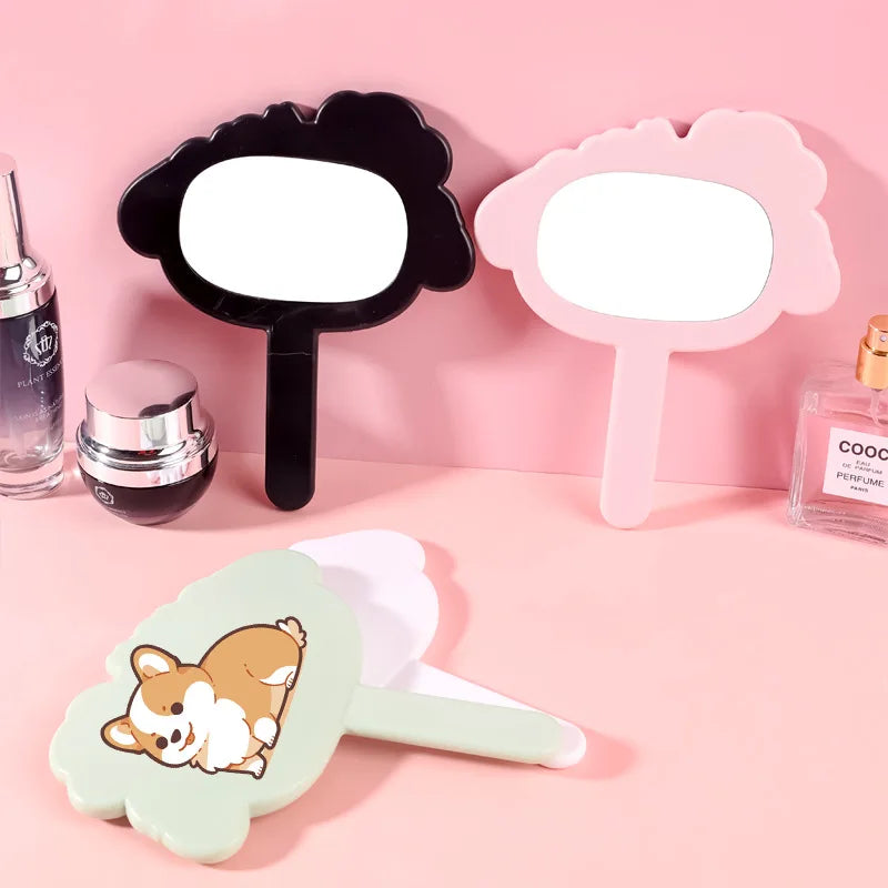 Zonyin Cute Dog-Shaped Handheld Cosmetic Mirror New Arrival Customizable Single Side Handle Hand Held Makeup Travel Mirror for