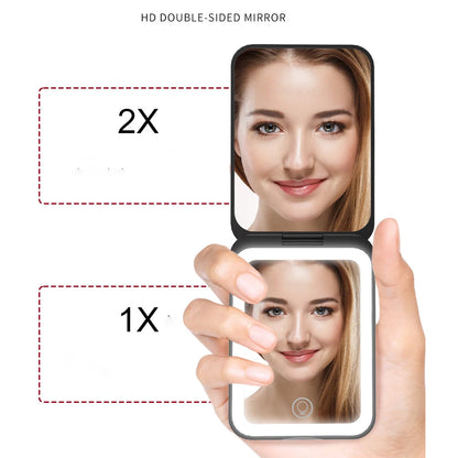 Zonyin Wholesale Portable Travel LED Light Makeup Mirror 1x/2x Magnifying USB Rechargeable Pocket Mirror for Customized Logo