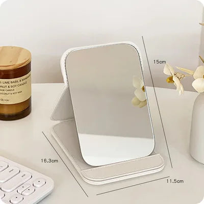 Zonyin High Quality Folding Rectangle Tabletop Pu Cosmetic Mirror Custom Logo White Pu Leather Makeup Vanity Mirror for Travel
