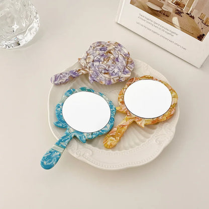 Zonyin Wholesale Rose Handheld Acetate Makeup Mirror Portable Compact Small Travel Mirror Acetate Beauty Salon Cosmetic Mirror
