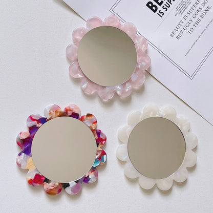 Zonyin Promotion High-End Portable Mini Makeup Mirror Compact Retro Acetate Plate Sunflower Custom Logo Pocket Mirror for Girls