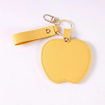 Zonyin Unique Christmas Gifts Red Apple-Shaped Pocket Mirror Foldable Pink Pu Leather Small Makeup Keychain Mirror for Women